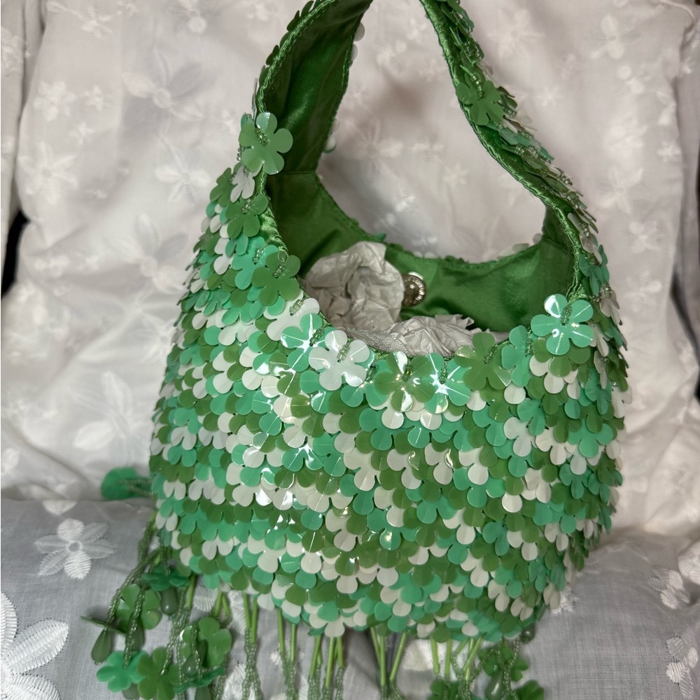 St Patty's Day / Green Floral Women's Beaded bag